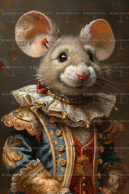 RENAISSANCE MOUSE ART PRINT, Rat Poster, Royal Rodent Decor Animal Portrait D340