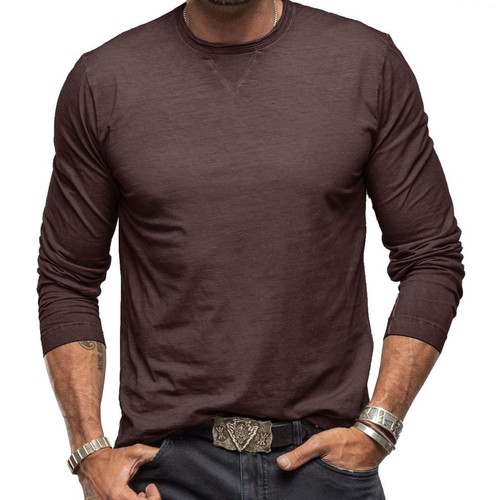 T-shirt uomo slim fit manica lunga girocollo casual elasticizzata blusa autunno - Foto 56 di 61