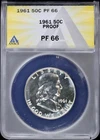 1961 50c Proof Silver Franklin Half 1/2 Dollar ANACS PF 66 (PR) Philadelphia
