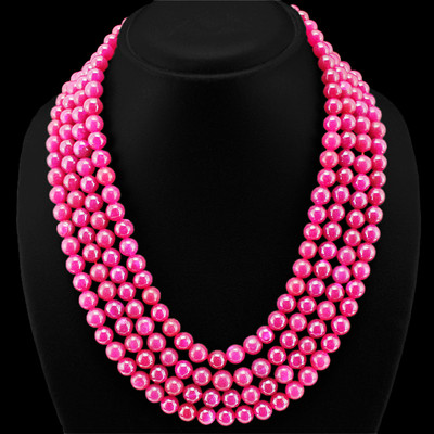 FABULOUS TOP SELLING 839.00 CTS EARTH MINED 4 LINE RED RUBY ROUND BEADS NECKLACE
