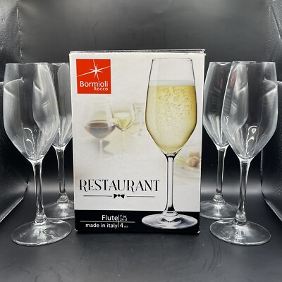 4 Bormioli Rocco Italian Crystal Flute Set Champagne Sparkling Glasses Italy 7oz
