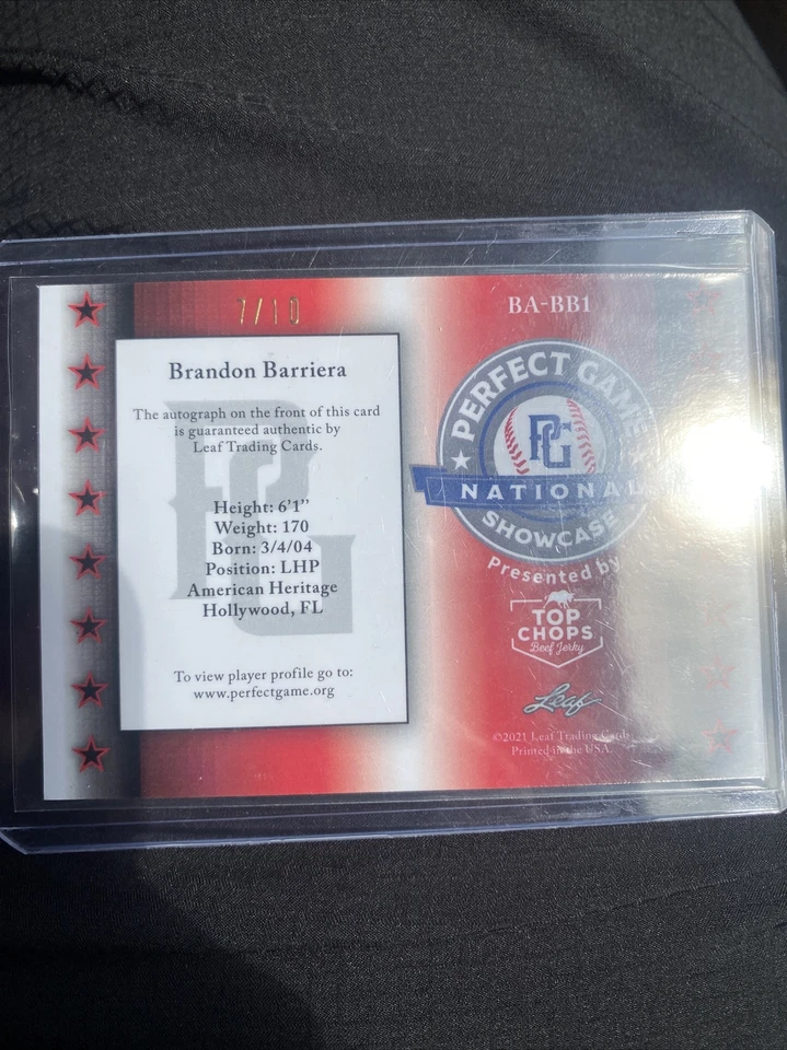 2021 LEAF PERFECT GAME BRANDON BARRIERA AUTO PURPLE REFRACTOR #d/10 - Image 2 of 2