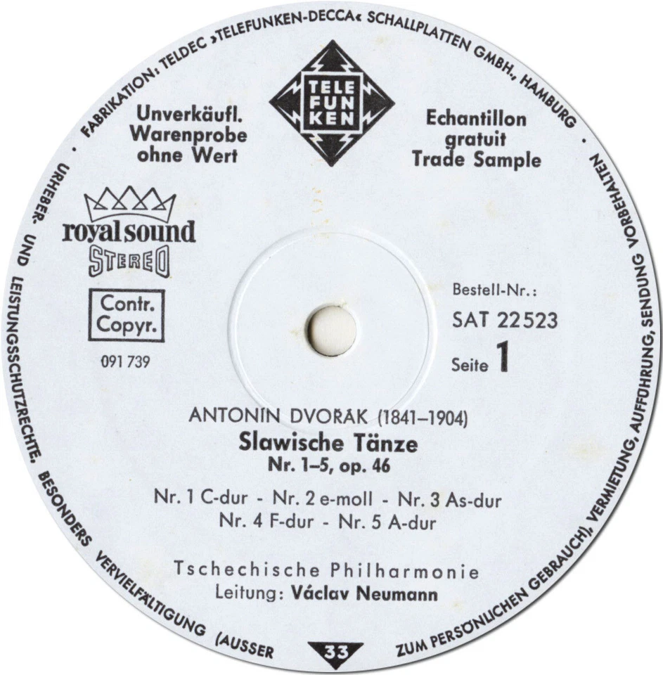 WHITE PROMO 3LP Box Telefunken DVORAK Slavonic Dances Suite Rhapsodies NEUMANN - Image 3 of 3