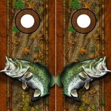 Cornhole Decals Wraps Fishing Graphics Bass Fishing Forest Camouflage 01LR