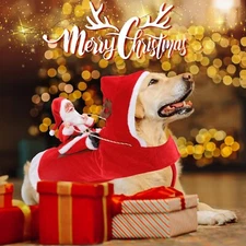 Santa dog costume with reindeer ears and hood Large