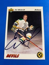 ERIC WEINRICH 1991-92 UPPER DECK AUTO SIGNED NEW JERSEY DEVILS BLACKHAWKS MAINE