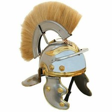 Medieval Replica Roman Handmade Spartan Helmet With Brown Plume For Halloween