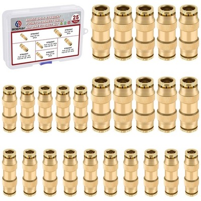 25pcs Quick Connect Brass DOT Air Line Fittings Straight Union 1/4  3/8  Tube...
