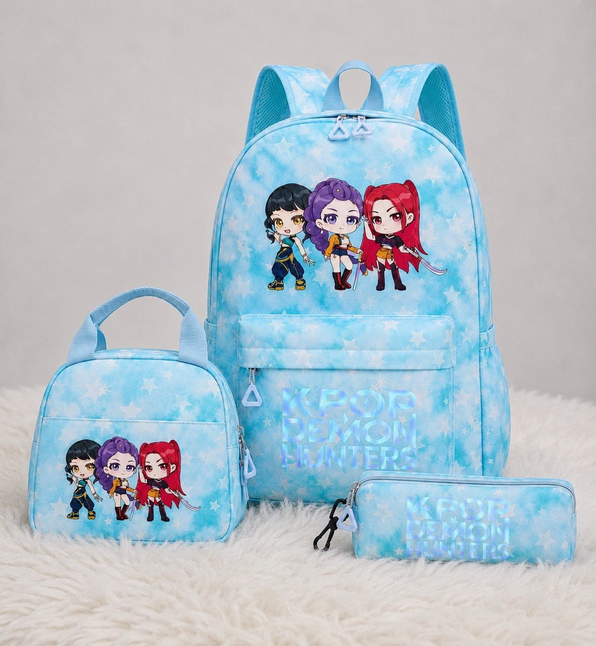 KPOP Demon Hunters 3-Piece Blue Backpack Set