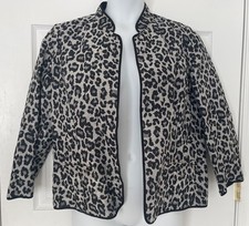 CHICO'S Open Front Animal Print Jacket Size 2 Black Gray L 12