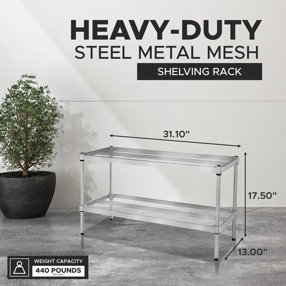 Design Ideas 2 Tier Full-Size Metal Storage Shelving Unit Rack, Silver(Open Box) - Image 2 of 4