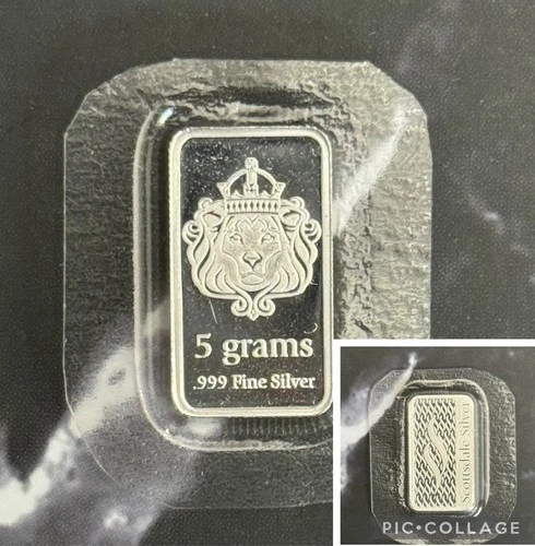 5 gram .999 Silver Bullion Lion Bar - Scottsdale Mint - Sealed