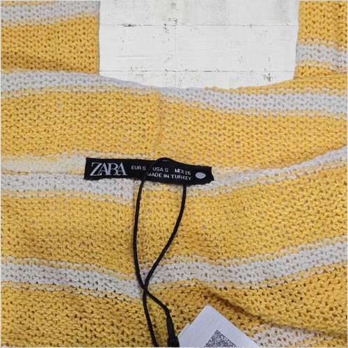 Zara Yellow White Striped Knit Flare Pull On Womens Wide Leg Pants Size Small - Picture 7 of 13