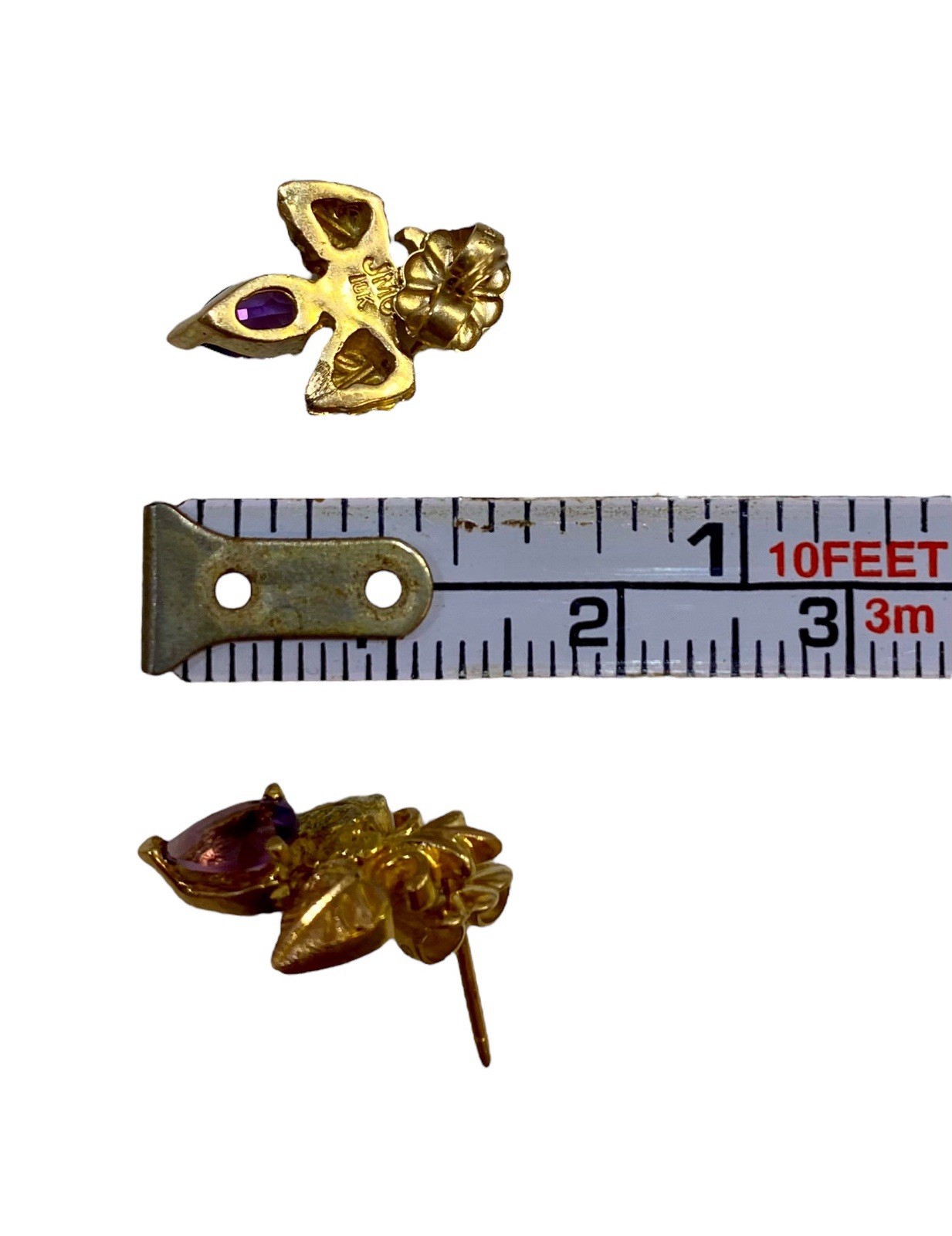 10k Solid Yellow Gold Amethyst Leaf Stud Earrings… - image 8