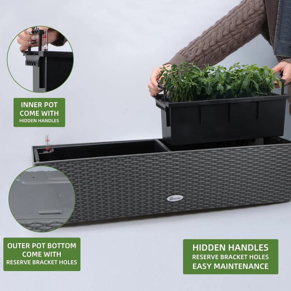 31.5 Inch Rattan Self Watering Planter Indoor Outdoor, Thickened Large Rail F... - Image 4 of 4