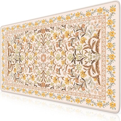 HAOCOO Large Floral Mouse Pad, Stitched Edge Desk Mat, Keyboard Pad Brown