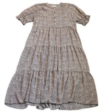 Ophelia Roe Semi-Sheer Tiered Midi Dress Women’s XL Tan Black Flowy Button Top