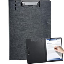 Clipboard Folder, with Dual Metal Clips, Embossed-Texture, Folding 360  1 Black