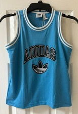 Adidas Originals Tank Top Boys Size Small Blue Trefoil Logo Mesh Jersey NWT