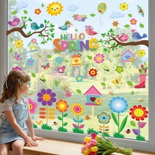 9 Sheets Spring Window Clings for Glass Windows, Spring Decor Window Stickers...