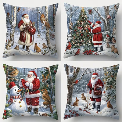 4er Pack Weihnachten Kissen Kissenbezug Sofa Couch Kissenbezüge für Weihnachtsdeko 18 Zoll