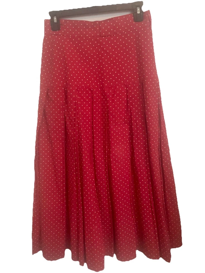 Byblos Italy Vintage Midi Polka Dot Flare Skirt Red Cotton Blend Size 40 - Image 3 of 4