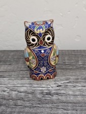 2.6" Old Chinese Copper Cloisonne Enamel Owl Flying Bird Animal Statue SH2