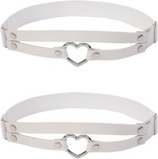 2 Pcs Adjustable Heart Leg Garter Belt Elastic Thigh Garters For Women White