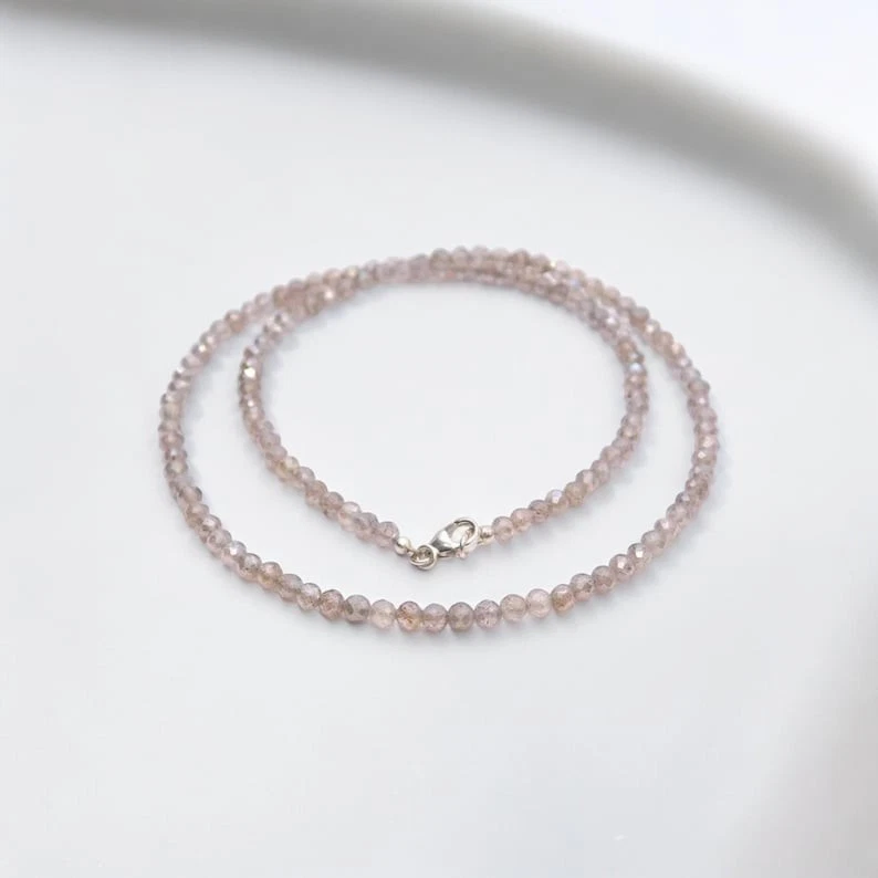 Collares hechos a mano con cuentas de piedras preciosas redondas facetadas de cuarzo rosa rosa de 2-3 mm regalo 18" Foto 4 de 4