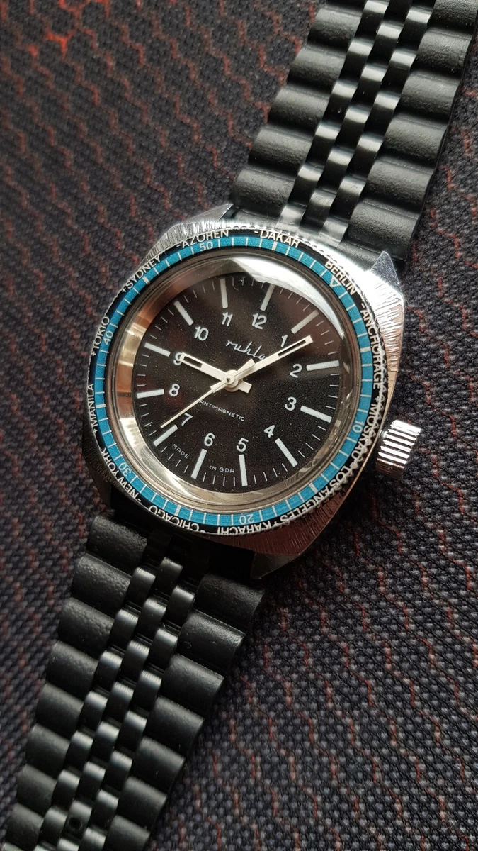 Orologio Da Donna UMR Ruhla Al Quarzo RS204659 – Cinturino In Pelle Blu, Quadrante Chiaro, Cassa In Acciaio, Made In Germany