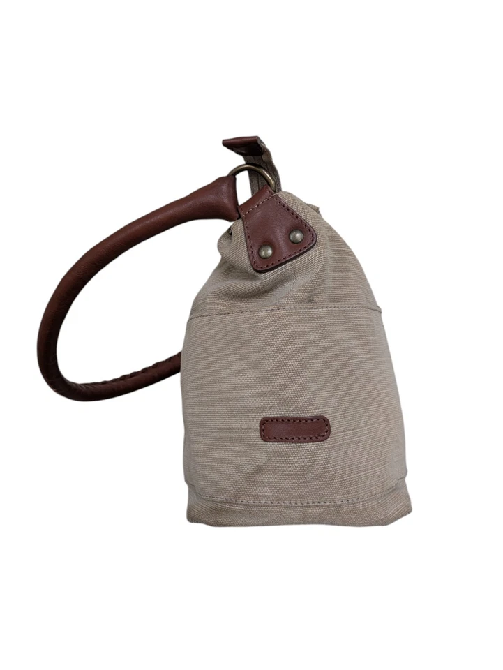 Sundance простота холст двойной карманы с коричневый кожаный сумка с короткими ручками Дамская сумка сумочка - Изображение 3 из 4