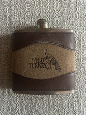 VTG Wild Turkey Bourbon Pocket Flask Stainless Leather Wrap Distillery Promo- #2