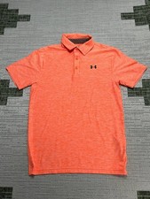 Under Armour Polo Shirt Mens Small Orange Loose Fit Golf Athleisure Heatgear