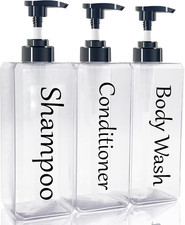 Set de 3 dispensadores transparentes 27oz para shampoo acondicionador y jabon