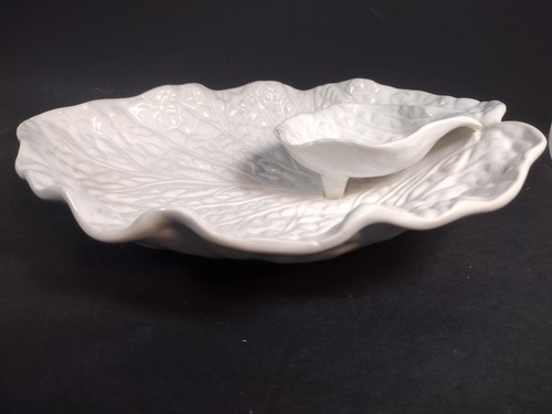 Subtil Portugal Vintage White Cabbage Leaf Serving Tray With Bowl Cracked - Picture 3 of 18