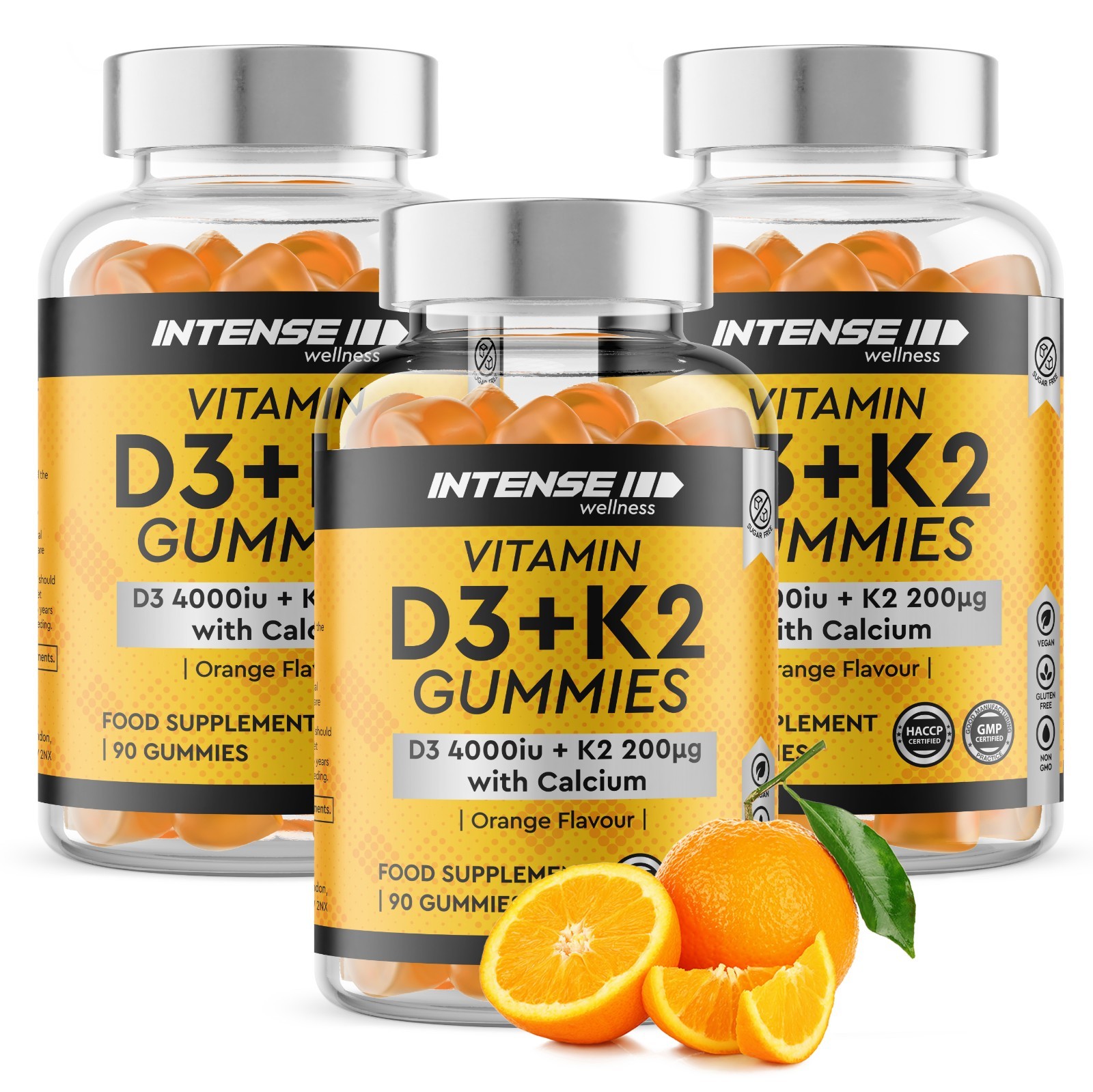 INTENSE Wellness Vitamin D3 4000 IU + K2 200 mcg + Calcium, 270 Gummies Bundle