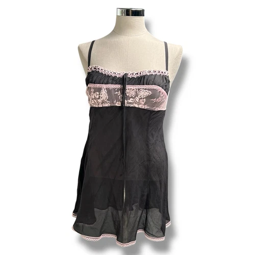 UNDERCOVER Y2K Victoria’s Secret abito slip babydoll in chiffon di seta damigella rosa nero M