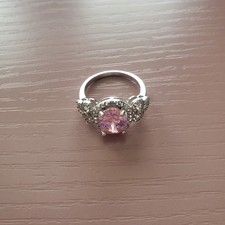 Silver-Toned Round Pink Gem Ring  Unbranded  Band Size 6 1/2 - 7