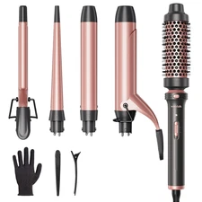 5in1 Curling Iron Set w/ Brush & Ceramic Wands Instant Heat, Dual Voltage Curler