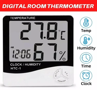 COMET Digital LCD Thermometer Hygrometer Humidity Meter Room Indoor Temperature Clock