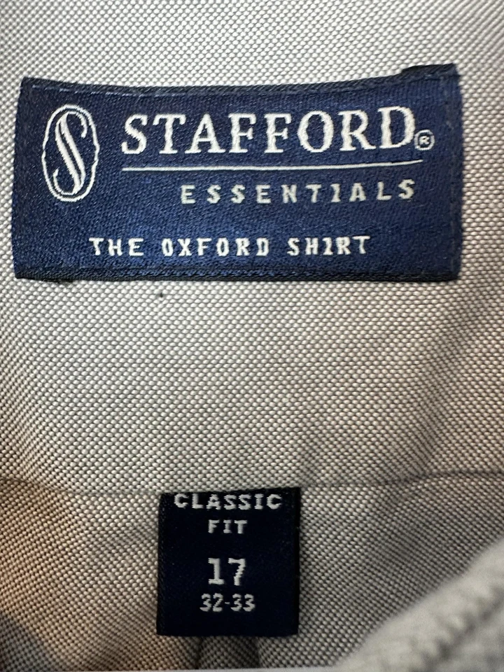 Stafford Oxford Shirt Men 17 32-33 Gray Classic Fit Long Sleeve Button Up Preppy - Image 3 of 4