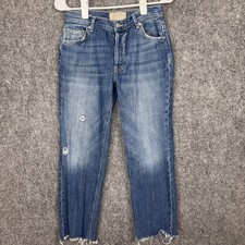 Free People  Jeans Womens Size 25 Blue Denim Raw Hem Distressed Button Fly Crop