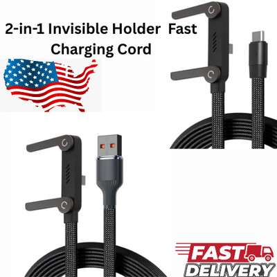 2-in-1 Invisible Holder Charger Cable 240W Fast Charging Cord with Phone Stand