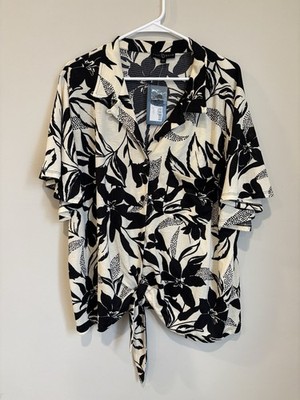 Fred David Women s Size 3X Black & Tan Flutter Sleeve Top NWT