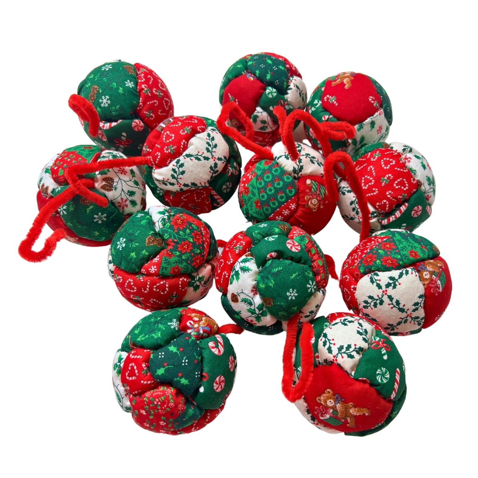 Lot of 12 Vintage Handmade Multi Fabric Christmas Ornaments eBay