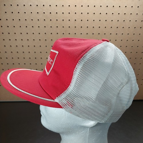 Vintage Budweiser Snapback Mesh Trucker Hat Cap Red White Patch Made in USA 80s - Picture 4 of 5