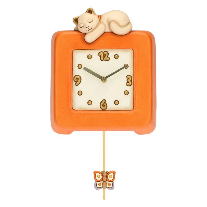 Orologio da parete Thun linea Country arancio con gatto e pendolo