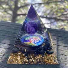 Holiday Christmas Amethyst Crystal Sphere Orgonite Pyramid Energy Orgone Stone