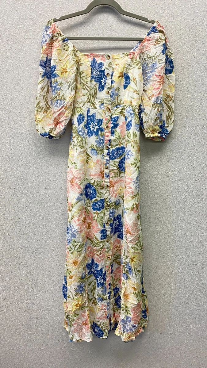 Billabong Dress Womens XS Dreamer Button Down Puff Sleeve Floral