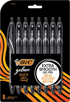 BIC Gelocity Quick Dry Black Gel Pens, Medium Point (0.7Mm), 8-Count Pack, Retra